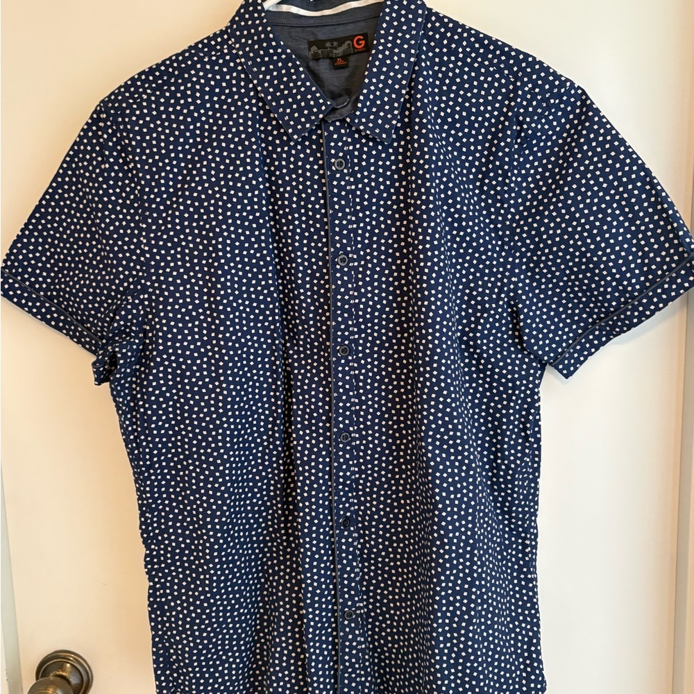 G by Guess Navy and White Polka Dot Shirt